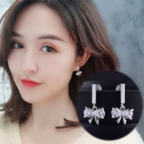 Sweet Style Rhinestone Inlaid Bowknot Shaped Stud Earrings