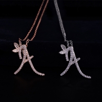 Fresh Style Rhinestone Inlaid Letter A Pendant Necklace