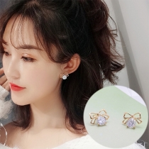 Fashion Rhinestone Inlaid Bowknot Shaped Stud Earrings 