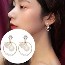 Fashion Imitation Pearl Inlaid O-shaped Earrings 