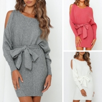Sexy Off-shoulder Long Sleeve Round Neck Slim Fit Dress
