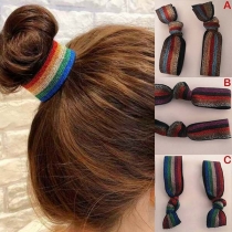 Fashion Rainbow Printed Elastic Hair Band 5 pic/Set -Color Radom