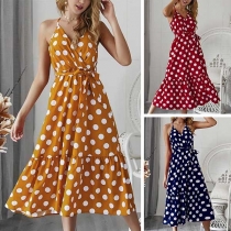 Sexy Backless V-neck Dots Printed Sling Beach Dress