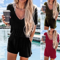 Fashion Solid Color Short Sleeve Round Neck Romper