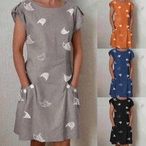 Fashion Short Sleeve Round Neck Printed Dress