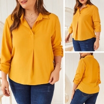 Fashion Solid Color Long Sleeve POLO Collar Oversized Plus-size Shirt