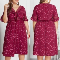 Sexy V-neck Short Sleeve Dots Printed Oversized Plus-size Dress