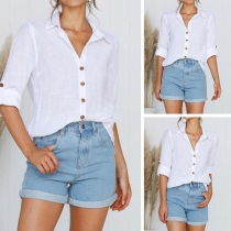 Fashion Solid Color Long Sleeve POLO Collar Shirt 