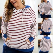 Fashion Contrast Color Striped Oversized Plus-size Hoodie