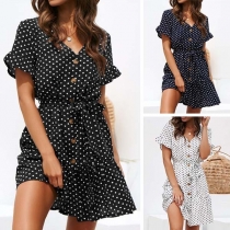 Fashion Short Sleeve V-neck Dots Printed Dress