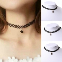 Fashion Pentagram Pendant Lace Choker Necklace 