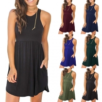Simple Style Solid Color Round Neck Tank Dress