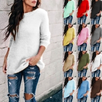 Fashion Solid Color Long Sleeve Round Neck Sweater 