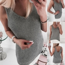 Fashion Solid Color Sleeveless V-neck Knit Top