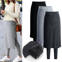 Fashion Solid Color High Waist Mock Two-piece Leggings