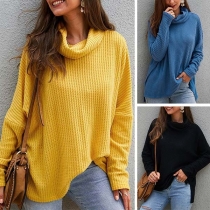 Fashion Solid Color Turtleneck Loose Knit Top