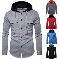 Fashion Contrast Color Long Sleeve Hooded Man's Sweatshirt Coat 