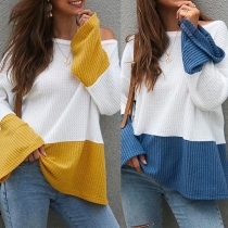 Fashion Contrast Color Trumpet Sleeve Round Neck Knit Top 