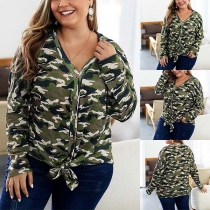 Fashion Camouflage Printed Long Sleeve Plus-size Cardigan