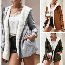 Fashion Solid Color Long Sleeve Plush Lining Hooded Coat