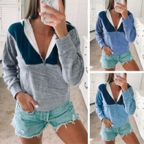 Fashion Contrast Color Long Sleeve Hooded Sweatshirt 