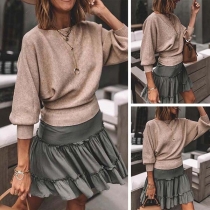Fashion Solid Color Dolman Sleeve Round Neck Knit Top