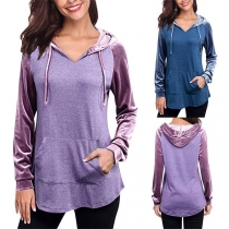 Fashion Contrast Color Long Sleeve Loose Shirt