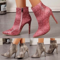 Sexy Pointed-toe High-heeled Serpentine Printed Booties
