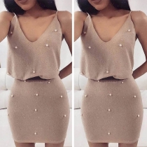 Sexy Backless V-neck Beaded Sling Dress