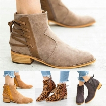 Fashion Thick Heel Round Toe Back Lace-up Booties