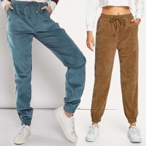 Fashion Solid Color Elastic Waist Loose Pants