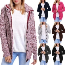 Fashion Long Sleeve Hooded Plush Lining Sweater Coat 