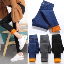 Fashion Plush Lining Slim Fit Jeans(It falls small)