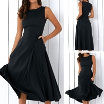 Fashion Solid Color Sleeveless Round Neck Dress