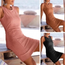 Fashion Solid Color Sleeveless Round Neck Slim Fit Dress