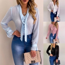 Sexy Long Sleeve Lace-up V-neck See-through Blouse