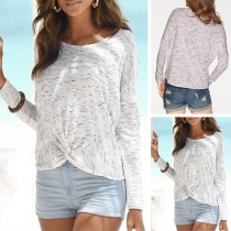 Fashion Long Sleeve Round Neck Twisted Hem T-shirt 