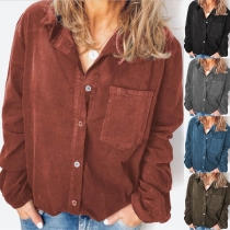 Retro Style Long Sleeve POLO Collar Solid Color Shirt 