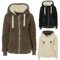 Fashion Solid Color Long Sleeve Hooded Plush Coat 