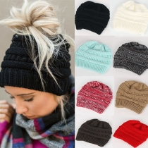 Fashion Solid Color Hollow Out Ponytail Knit Beanies