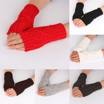 Fashion Solid Color Fingerless Knit Long Gloves