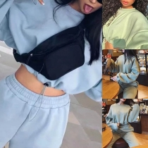 Fashion Long Sleeve Round Neck Short-style Sweatshirt 