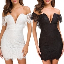 Sexy Off-shoulder V-neck Slim Fit Lace Dress