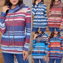 Fashion Long Sleeve Cowl Neck Colorful Striped Sweatshirt 