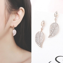 Fashion Rhinestone Inlaid Leaf Shaped Stud Earrings