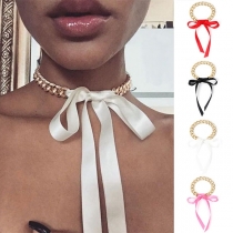 Sweet Style Lace-up Bow-knot Alloy Choker Necklace