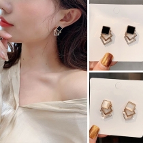 Fashion Rhinestone Inlaid Square Shape Stud Earrings