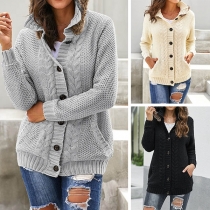 Fashion Solid Color Long Sleeve Hooded Sweater Coat 