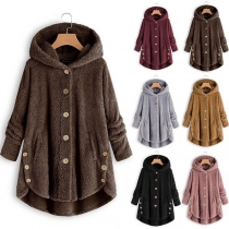 Fashion Solid Color Long Sleeve Hooded Plush Coat 