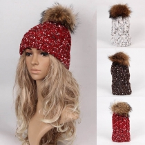 Fashion Mixed Color Hairball Spliced Knit Beanies